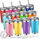 12 Pack Stainless Steel Tumblers 20 Oz Skinny Tumbler Cups With Lids And Straws