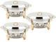 3 Pack Deluxe 6 Qt Gold Stainless Steel Oval Chafer Chafing Dish Set Full Size