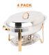 4 Pack Deluxe 6 Qt Gold Stainless Steel Oval Chafer Chafing Dish Set Full Size