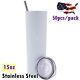 50pcs/pack 15oz Skinny Tumbler Stainless Steel Insulated Water Bottle With Straw