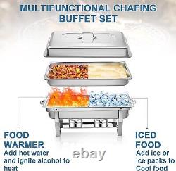 8 Pack Catering Stainless Steel Chafing Dish Sets 9.5Q Full Size Buffet 2 Warmer
